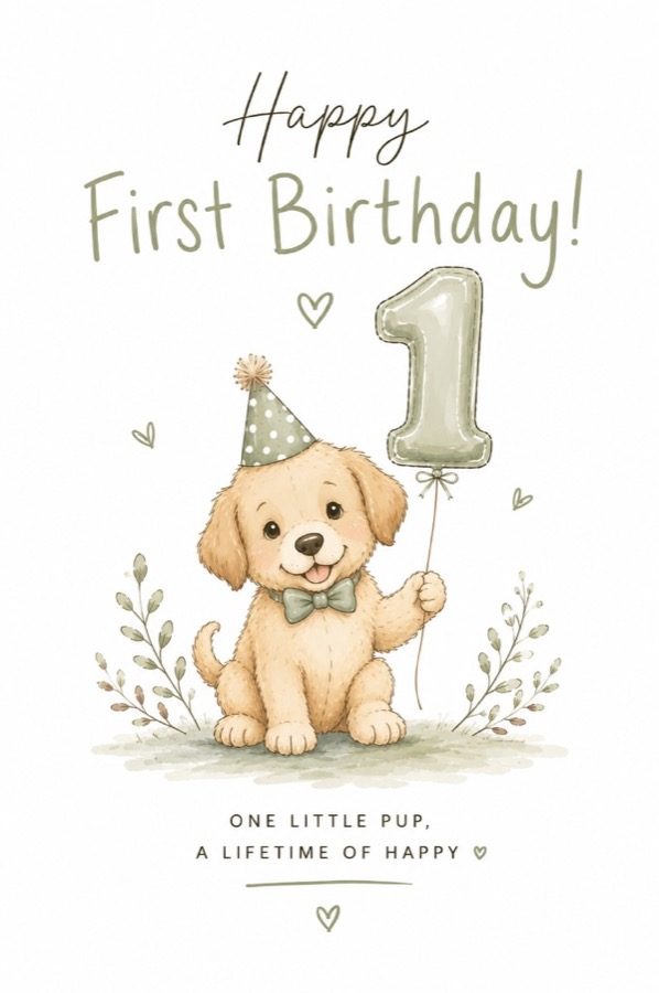 One Little Pup first birthday card